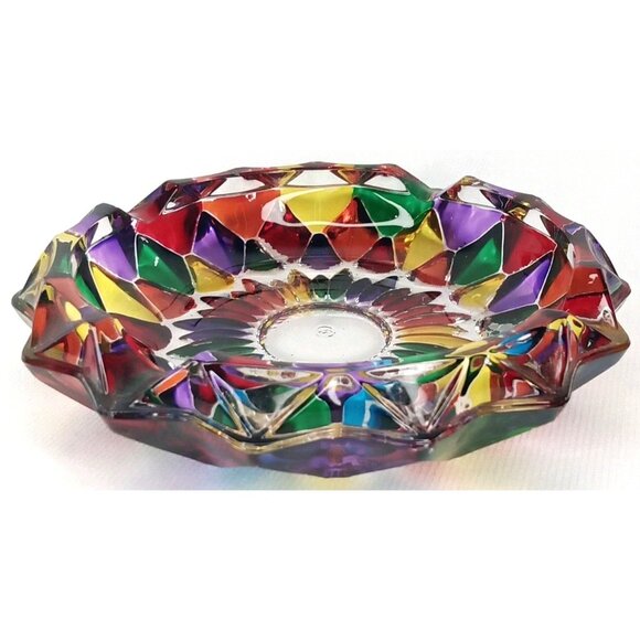 Vintage Glass Ashtray Rainbow Colored Hand Painted In Murano Italy 1970s - Picture 1 of 11